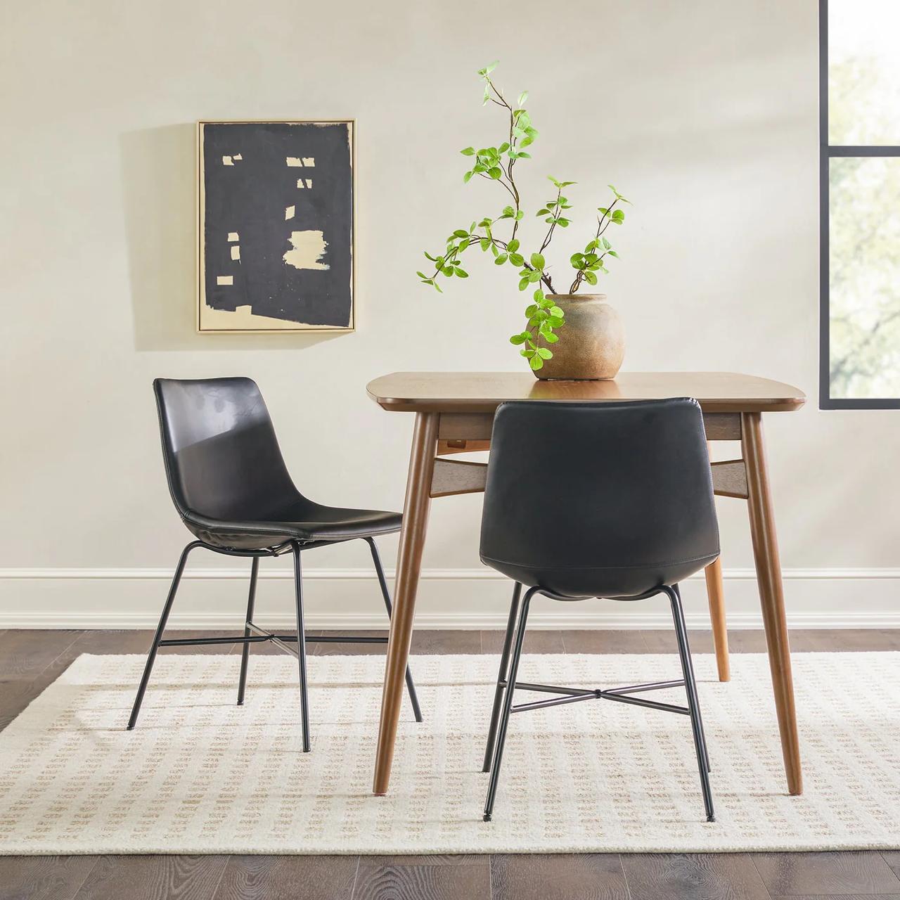 Xuma Modern Faux Leather Metal X Base Dining Chair, Set of 2, Black