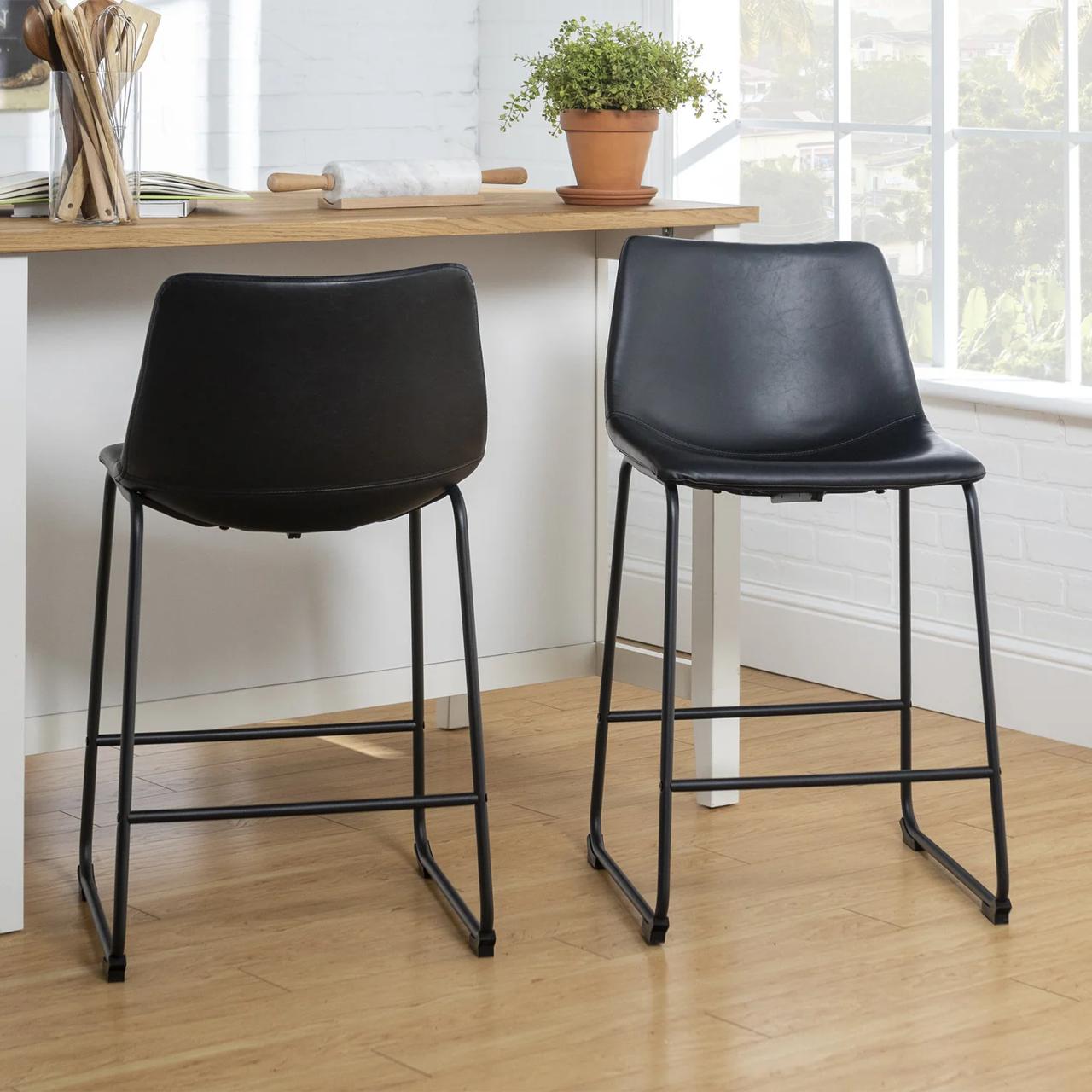 Xuma Modern Faux Leather Metal X Base Dining Chair, Set of 2, Black
