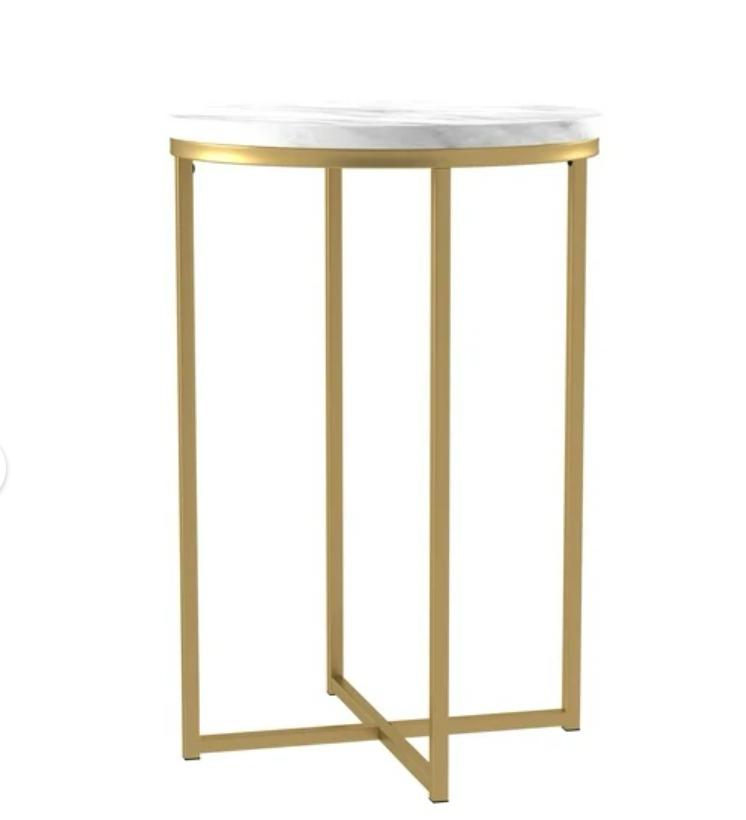 Alissa 16" Glam Round Side Table - Faux White Marble/Gold