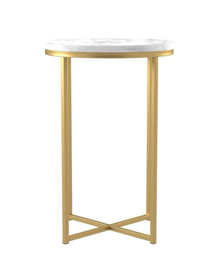 Alissa 16" Glam Round Side Table - Faux White Marble/Gold