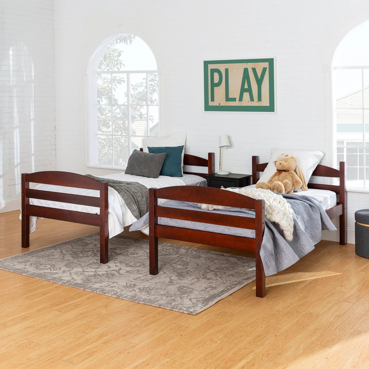 Carolina Transitional Solid Wood Twin-over-Twin Bunk Bed Cherry