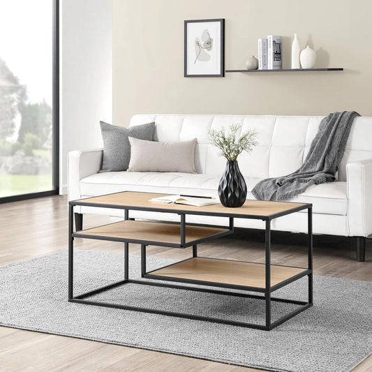 Finley Contemporary Floating Shelf Coffee Table, 40 Inch, Coastal Oak color
