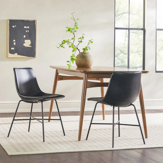 Xuma Modern Faux Leather Metal X Base Dining Chair, Set of 2, Black