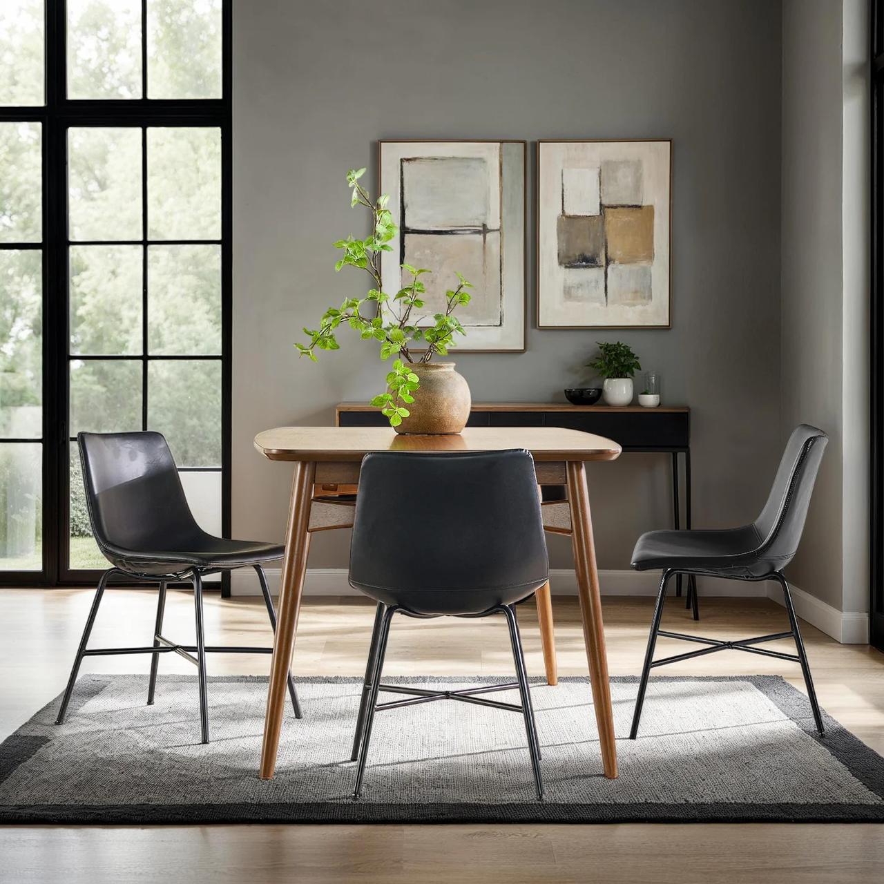 Xuma Modern Faux Leather Metal X Base Dining Chair, Set of 2, Black