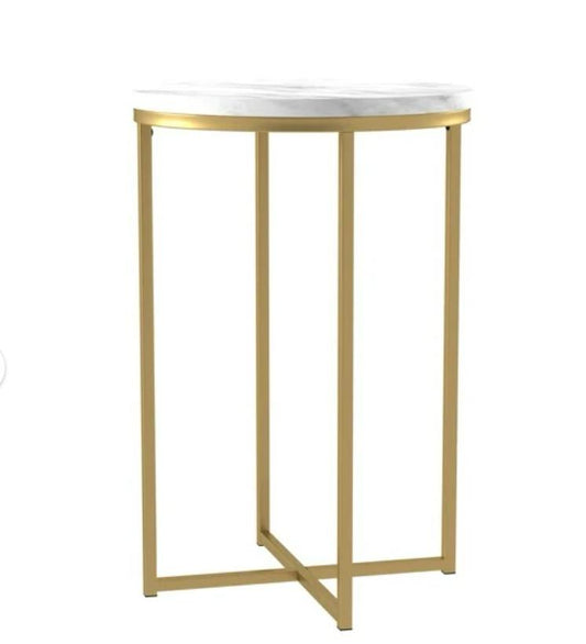 Alissa 16" Glam Round Side Table - Faux White Marble/Gold