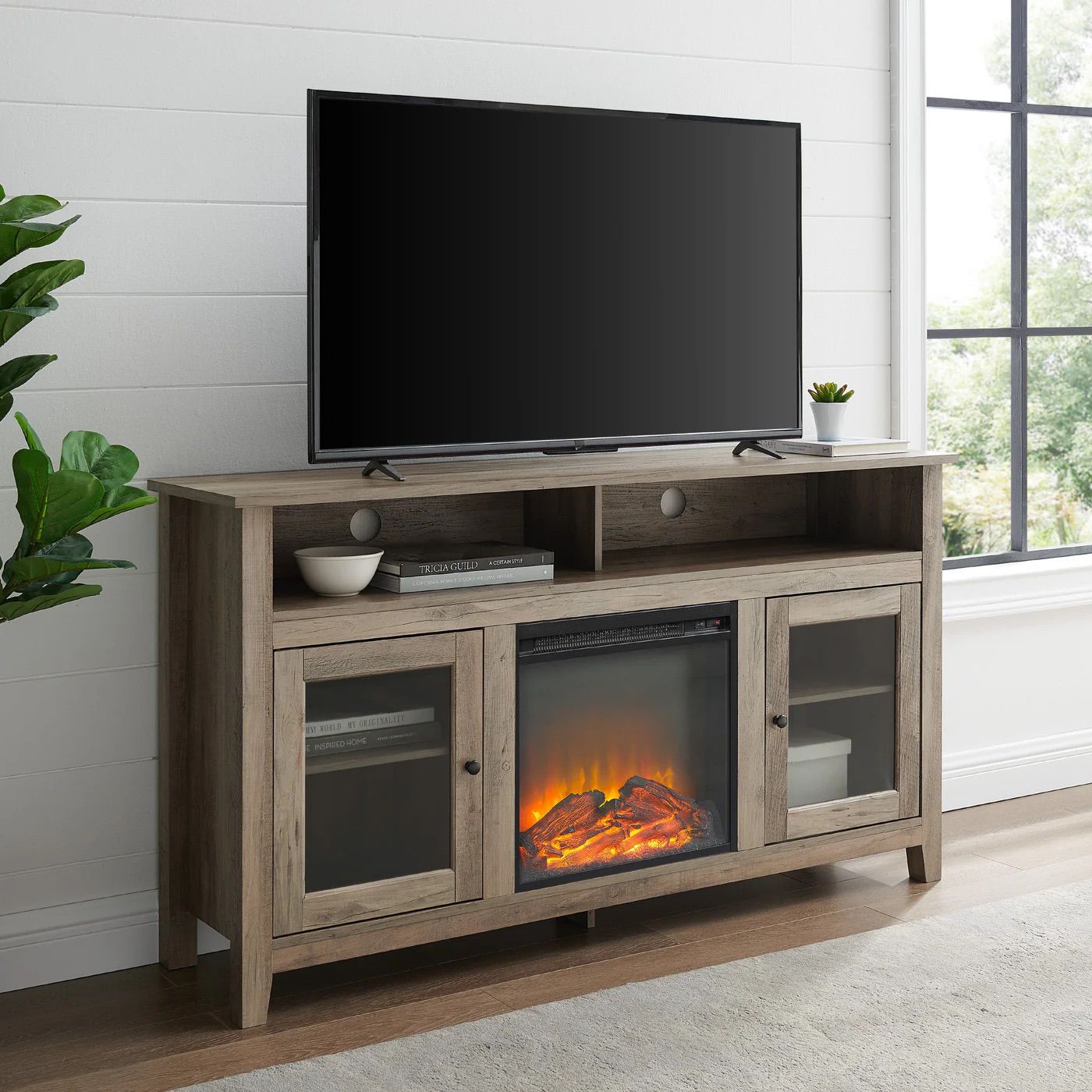 Tv Stand Wasatch 58" electric fireplace glass wood